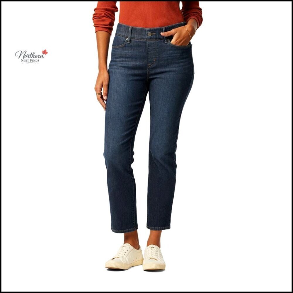 Pull-On Ankle Straight Jeans with Tummy Panel and Stretch